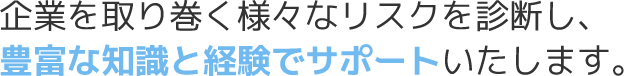 企業を取り巻く様々なリスクを診断し、豊富な知識と経験でサポートいたします。